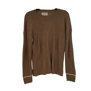 Draw & Fade Merino Wool Blend Diamond Knit Striped Cuff Crew Neck Sweater Size L